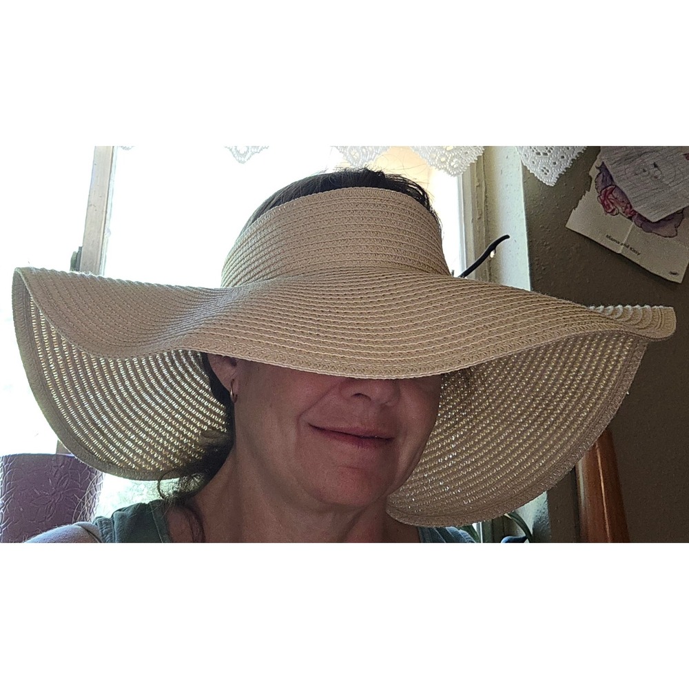 Shade & Shore Straw Sun Visor Women OS Cream Excellent Wide Brim Packable Woven